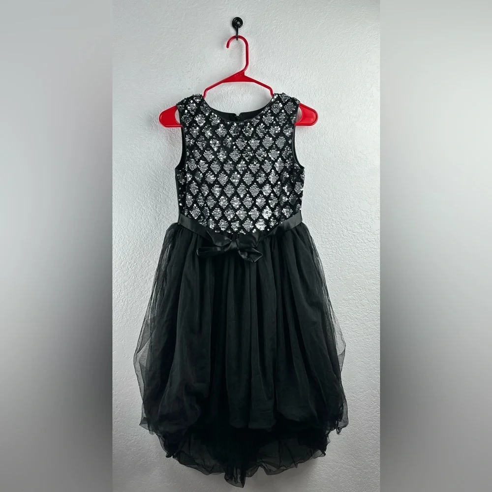Sunny Fashion Big Girls Hi-Low Shiny Sparkling Sequins Silver Black Dress 14